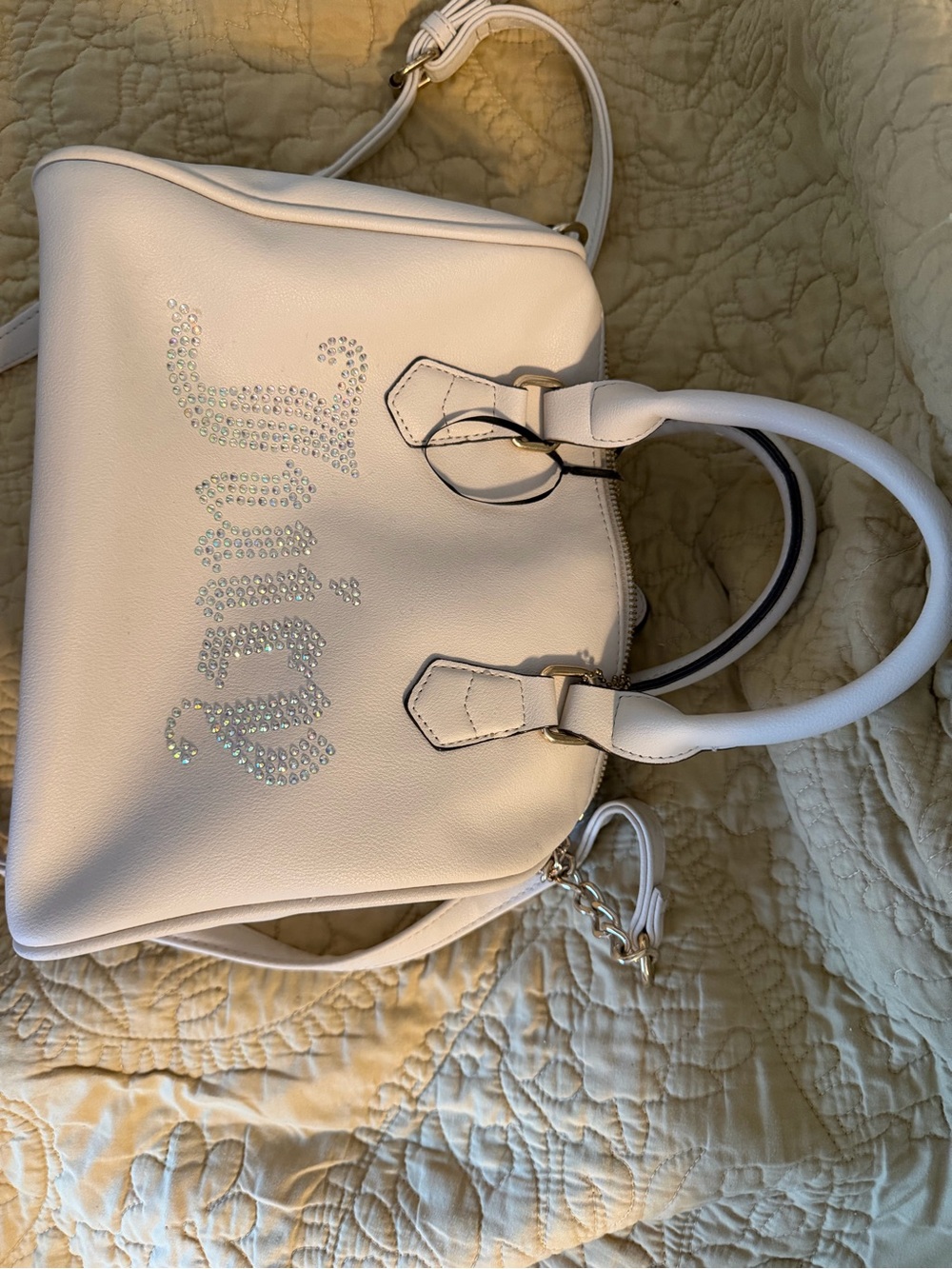 Juicy Couture White Crystal Logo Satchel Handbag